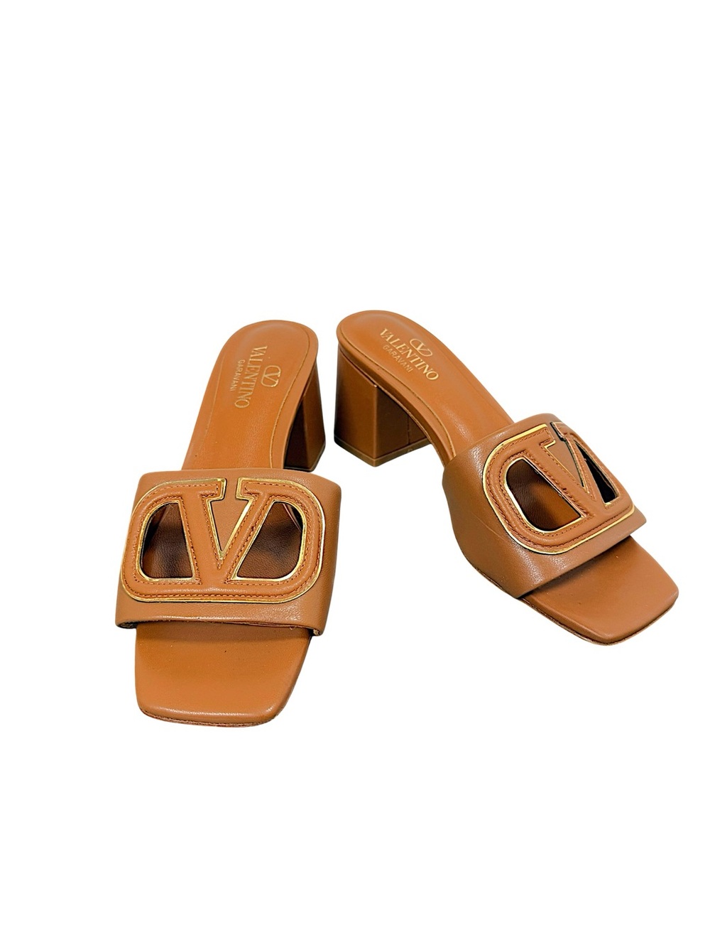 Valentino Garavani VLogo Cutout Leather Block Heel Sandals 35